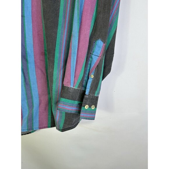 Vintage 90s Rainbow Stripe Faded Button Front Shirt Streetwear - Picture 3 of 6